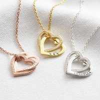Personalised Sterling Silver Interlocking Crystal Hearts Necklace