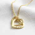 Personalised Gold Sterling Silver Interlocking Crystal Hearts Necklace on Model