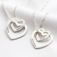 Personalised Sterling Silver Linked Hearts Necklace