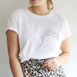 Ladies' Personalised 'Mama Est.' T-Shirt in White on Model
