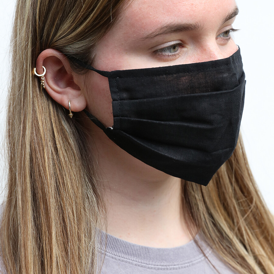 Black Pleated Fabric Face Mask Face Coverings Lisa Angel