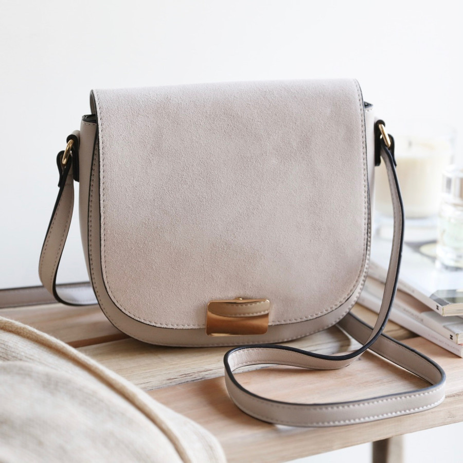 grey suede shoulder bag