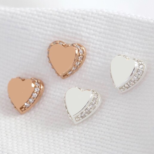 Rose Gold Sterling Silver Crystal Heart Earrings