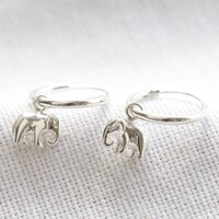 Sterling Silver Elephant Charm Hoop Earrings