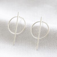 Sterling Silver Geometric Circle & Bar Stud Earrings