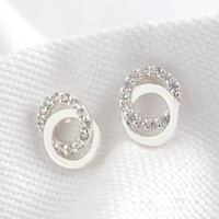 Sterling Silver Interlocking Crystal Rings Stud Earrings
