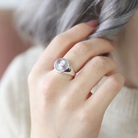 Personalised Birth Flower Sterling Silver Signet Ring