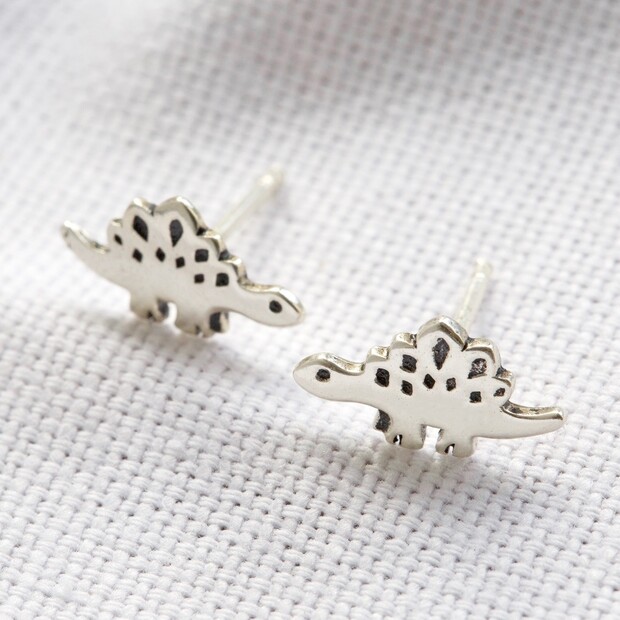 Sterling Silver Stegosaurus Dinosaur Stud Earrings