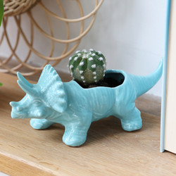 Teal Triceratops Dinosaur Planter, H6cm
