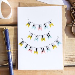 'Happy 30th Birthday' Bunting Greeting Card