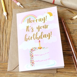 Rainbow Cake 'Hooray!' Birthday Card