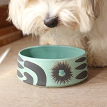 Ceramic Mint Green and Black Dog Bowl