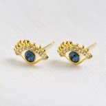 Gold and Blue Crystal Eye Stud Earrings
