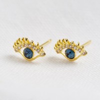 Gold and Blue Crystal Eye Stud Earrings