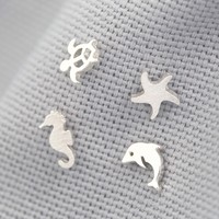 Set of 4 Mismatch Summer Stud Earrings in Silver