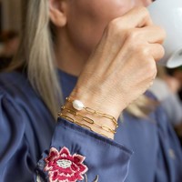Gold Cable Chain and Pearl Bracelet