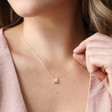 Pink Crystal Heart Pendant Necklace in Gold on Model