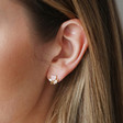 Sterling Silver Pink Crystal Heart Stud Earrings on Model
