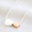 Ladies' Brushed Double Heart Necklace in Silver & Rose Gold