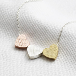 Brushed Mixed Metal Large Triple Heart Necklace