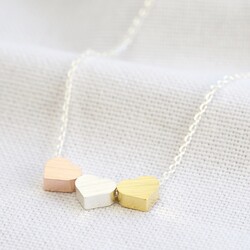 Brushed Mixed Metal Triple Heart Necklace