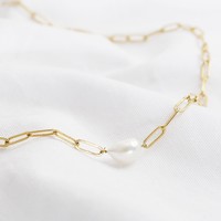 Gold Cable Chain and Pearl Necklace