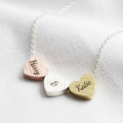 Personalised Brushed Mixed Metal Large Triple Heart Necklace