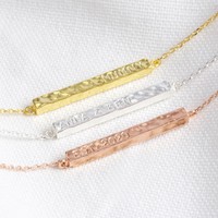 Personalised Hammered Horizontal Bar Necklace