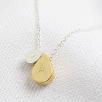 Personalised Mother & Baby Sterling Silver Double Droplet Necklace
