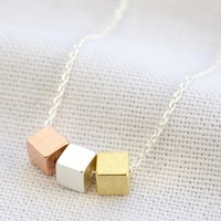 Triple Mixed Metal Cube Necklace