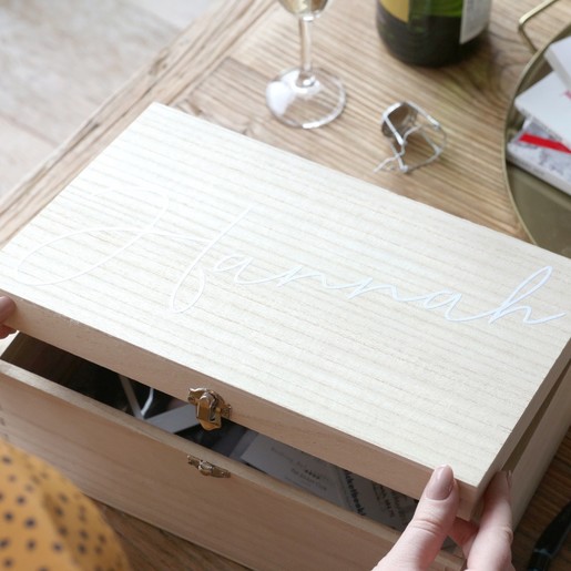 Close up of Personalisation Personalised Name Wooden Hamper Box