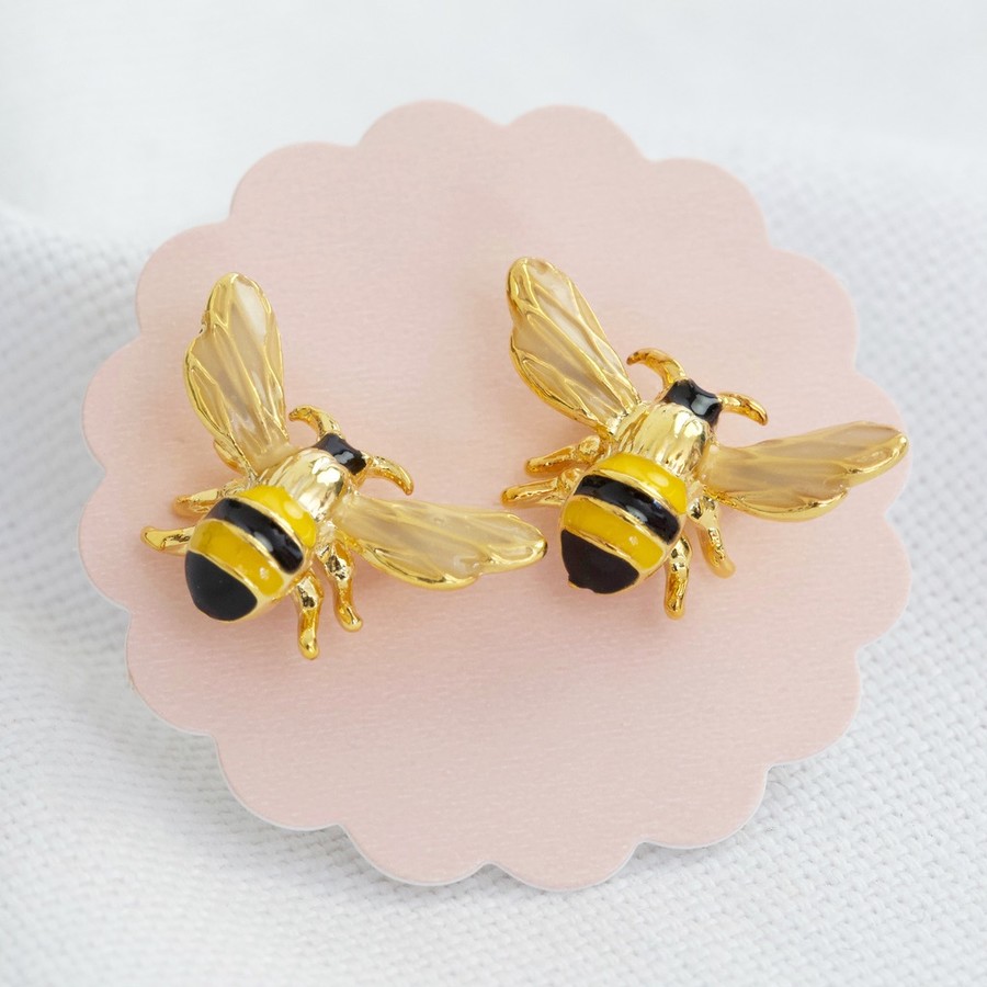 Gold and Enamel Bumblebee Stud Earrings Lisa Angel