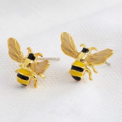 Gold and Enamel Bumblebee Stud Earrings