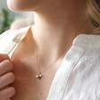 Delicate Tiny Bumblebee Pendant Necklace on Model