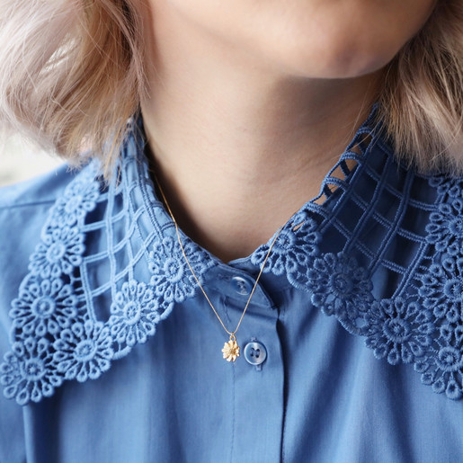 Girls Gold Daisy Pendant Necklace on Model