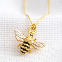 Tiny Gold Enamel Bumblebee Pendant Necklace