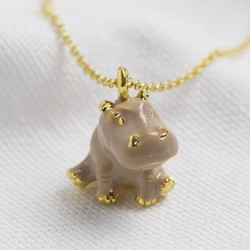 Enamel Hippo Pendant Necklace