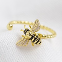 Adjustable Gold Enamel Bumblebee Ring