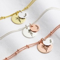 Personalised Birth Flower Double Disc Charm Bracelet