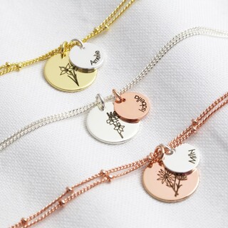 Personalised Birth Flower Double Disc Charm Bracelet