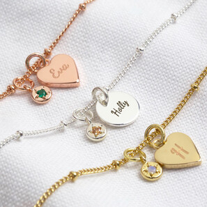 Personalised Name and Birthstone Charm Bracelet