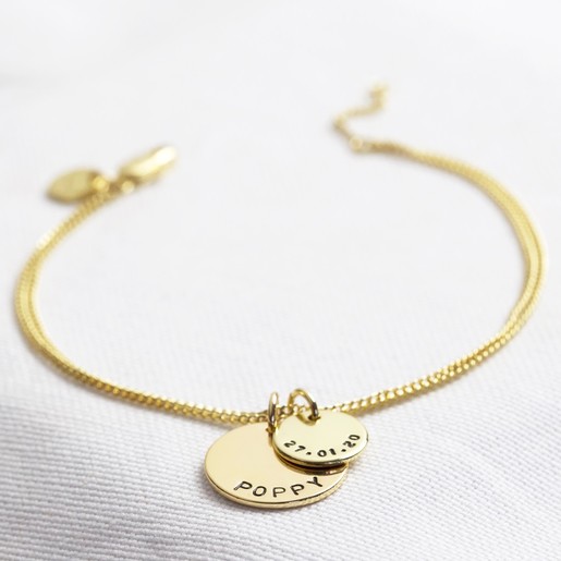 Gold Bracelet Personalised Gold Double Disc Charm Bracelet