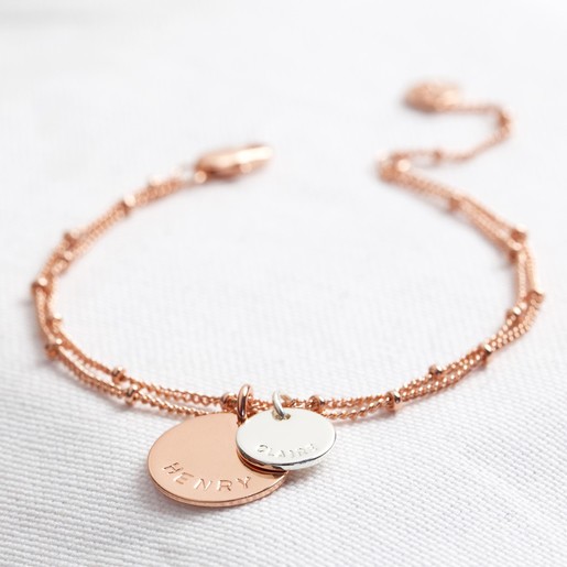 Rose Gold and Silver Bracelet Women's Personalised Rose Gold and Silver Double Disc Charm Bracelet