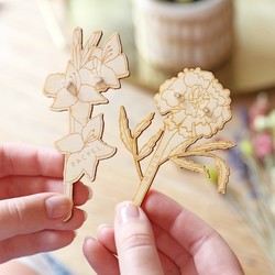 Personalised Wooden Birth Flower with Sterling Silver Earrings