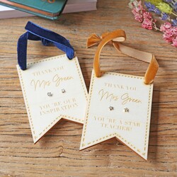 Personalised Wooden 'Teacher' Banner with Sterling Silver Earrings