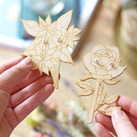 Wooden Birth Flower with Sterling Silver Earrings