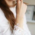 Ladies' Personalised Sterling Silver Family Names Heart Bracelet on Model