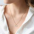 Personalised Gold Sterling Silver Hammered Heart Outline Necklace on Model
