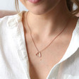 Personalised Rose Gold Sterling Silver Hammered Heart Outline Necklace on Model