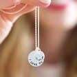 Personalised Sterling Silver Double Disc Charm Necklace with Model
